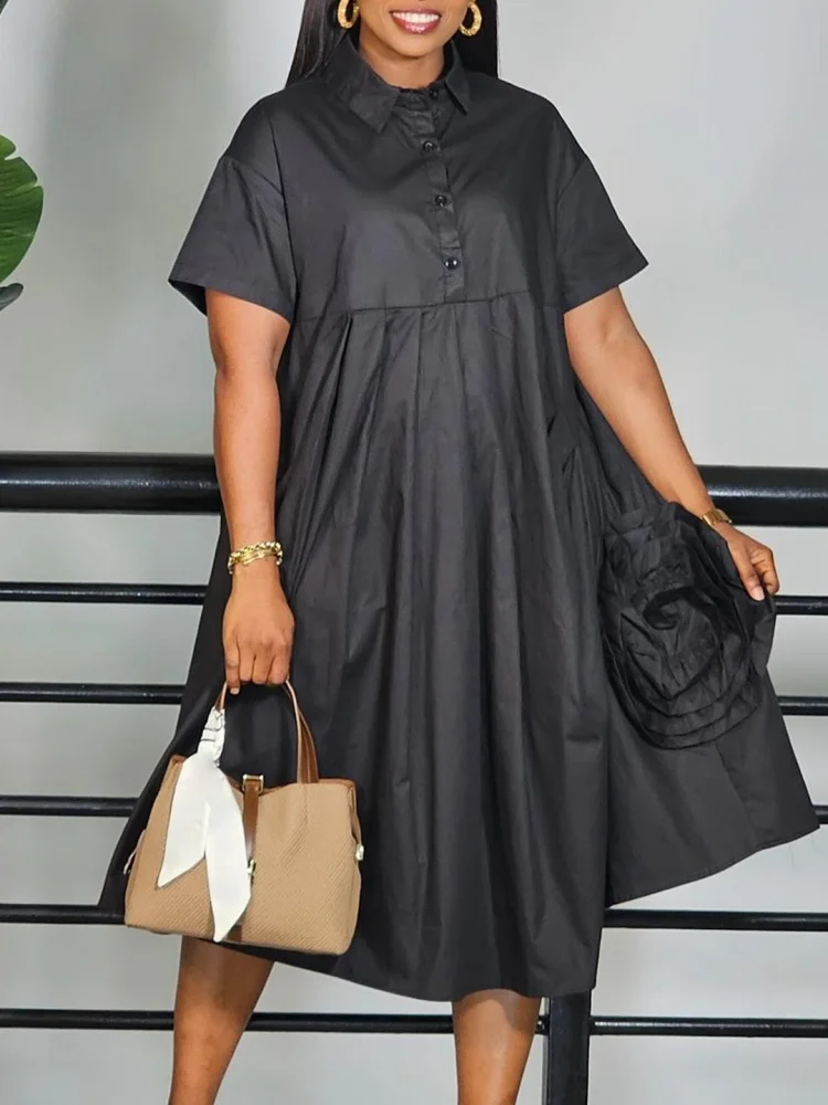 Wmstar Dresses for Women Wholesale Loose Dress Fashion Short Sleeved Solid Color Causal  African Shirt Dress Dropshopping