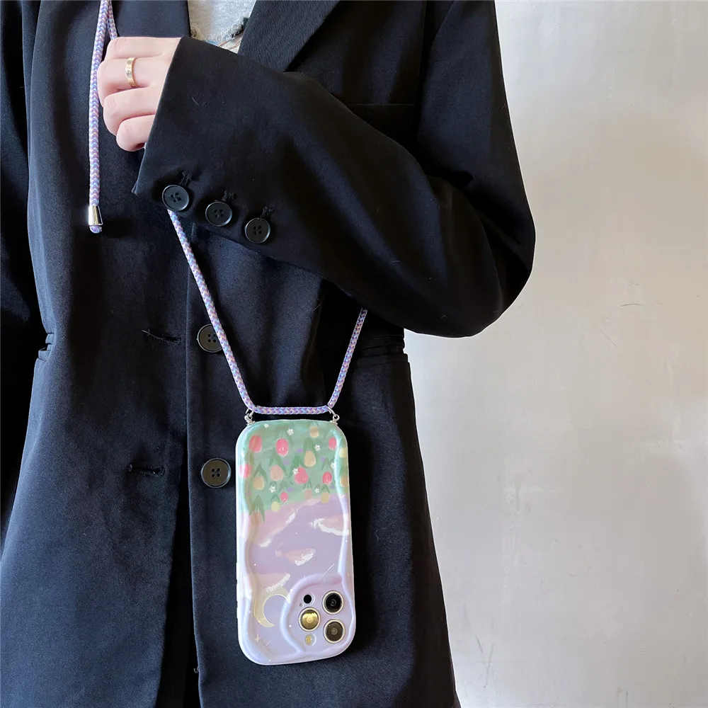 Hands-Free Crossbody Lanyard Phone Case with Soft Silicone Cover and Rope Necklace Strap