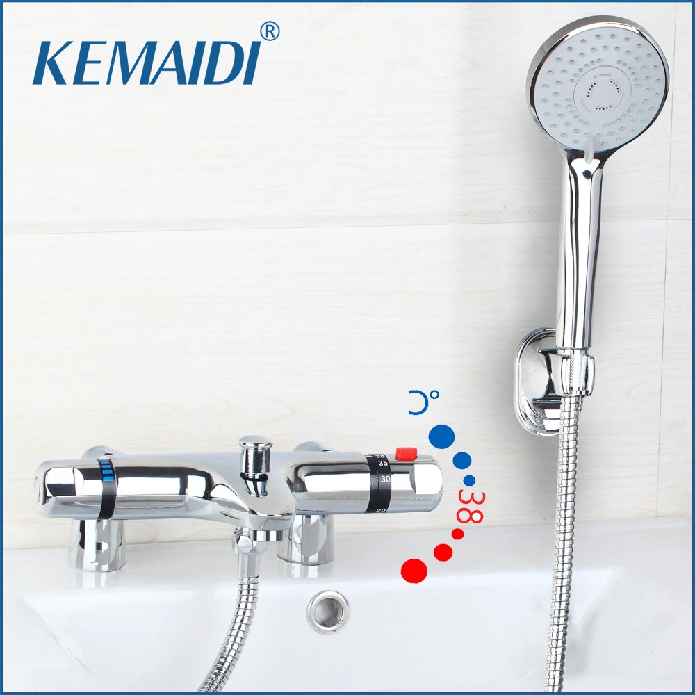 

KEMAIDI Thermostatic Bathroom Shower Faucet Deck Mounted 38℃ Thermostatic Faucets W/ Hand Spray Bathtub Mixer Tap Shower Systerm