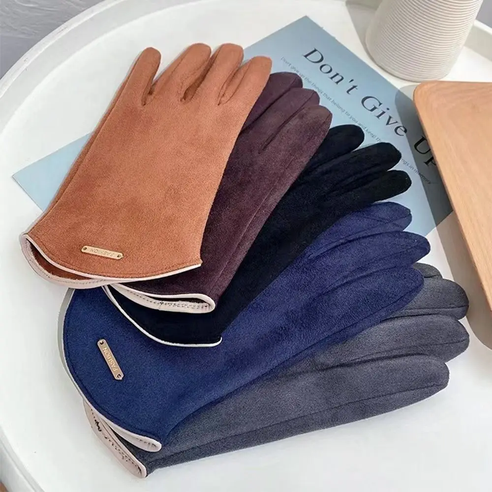 Новые зимние женские перчатки для сенсорных экранов, замшевые бархатные плотные теплые варежки, теплые ветрозащитные перчатки для вождения, лыж