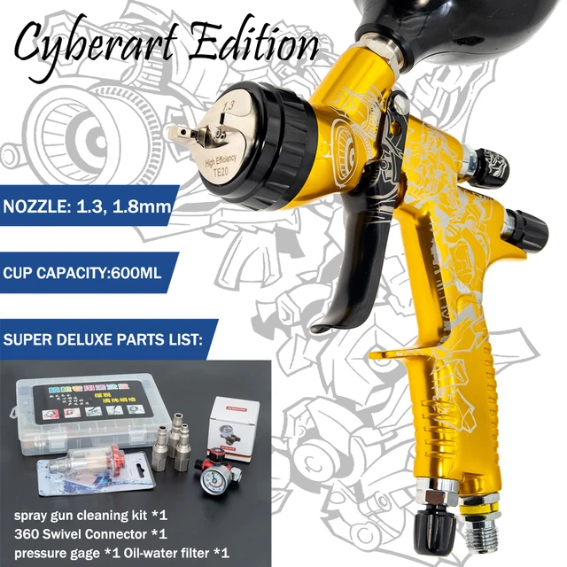 Cyberlimited Edition High Quality Spray Gun For Cars 1.3/1.8mm Nozzle Gold Painting Gun  Water Based Air Spray Gun Airbrush 1