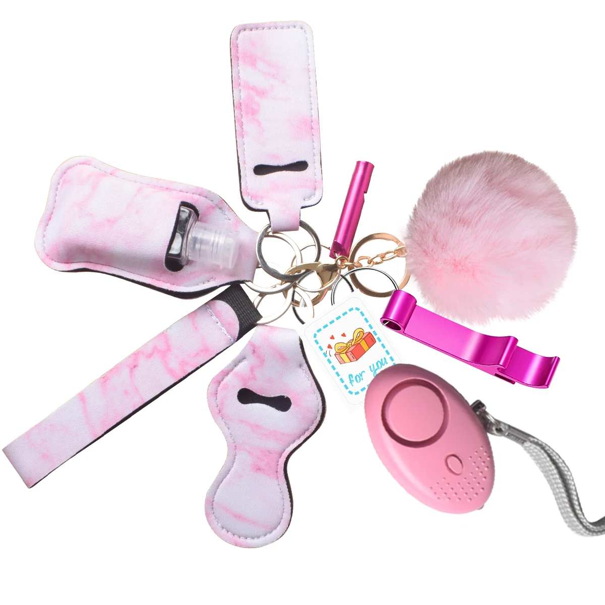 

8 pcs Safety Keychain Full Set Self Defense Security Keychain Set With Personal Alarm Protective KeyChain Accessories For Women