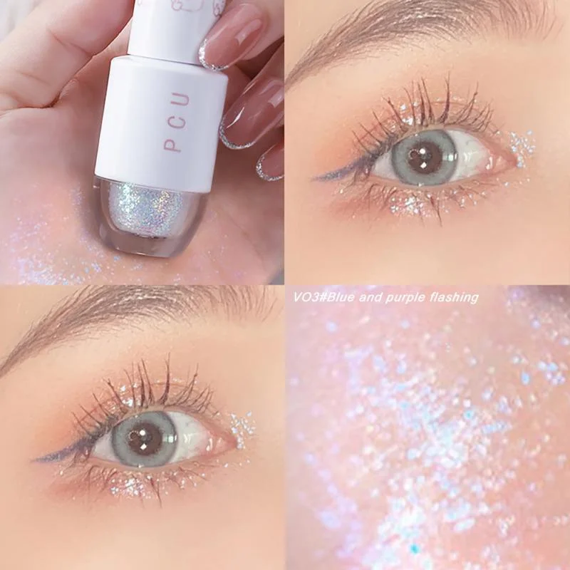 Holographic Glitter Makeup Glitter Gel Makeup Glitter Makeup Bright Shine Liquid Eye Shadow Glitter Highlighter Waterproof Pearlescent Sequins Lying Silkworm Fine Korean Cosmetic Makeup
