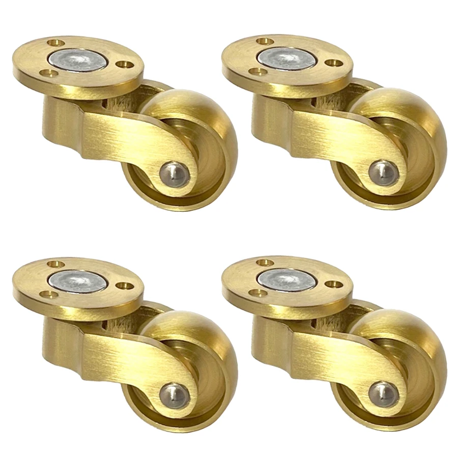 

4PCS 1'' Solid Brass Casters Table Chair Sofa Couch Cabinet Feet Ultra-Low Height Castors 360° Swivel Wheels Furniture Rollers