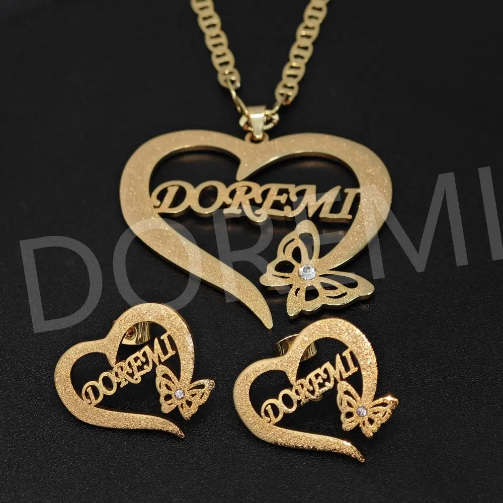 DOREMI Stainless Steel Matte Butterfly Necklace Set For Women Necklace Zircon Ring Gift Jewelry Sets Heart Design Necklace 1 set of heart shaped ring box handmade buckle design ring box for wedding ceremony engagement