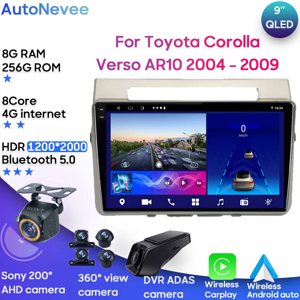 

For Toyota Corolla Verso AR10 2004 - 2009 Car Stereo Head Unit Multimedia Radio Player GPS Carplay Android Auto No 2din DVD
