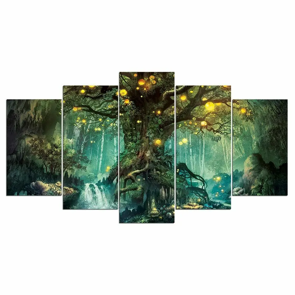 

5Pcs Enchanted Tree Fantasy Modern Decor Canvas Wall Art HD Print Poster Room Decor Abstract 5 Pieces Home Decor No Framed