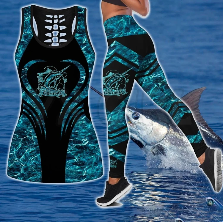 Fishing Beautiful Marlin   3D Printed Tank Top+Legging Combo Outfit Yoga Fitness Legging Women lixada telescopic 1 8m fishing rod and reel combo full kit