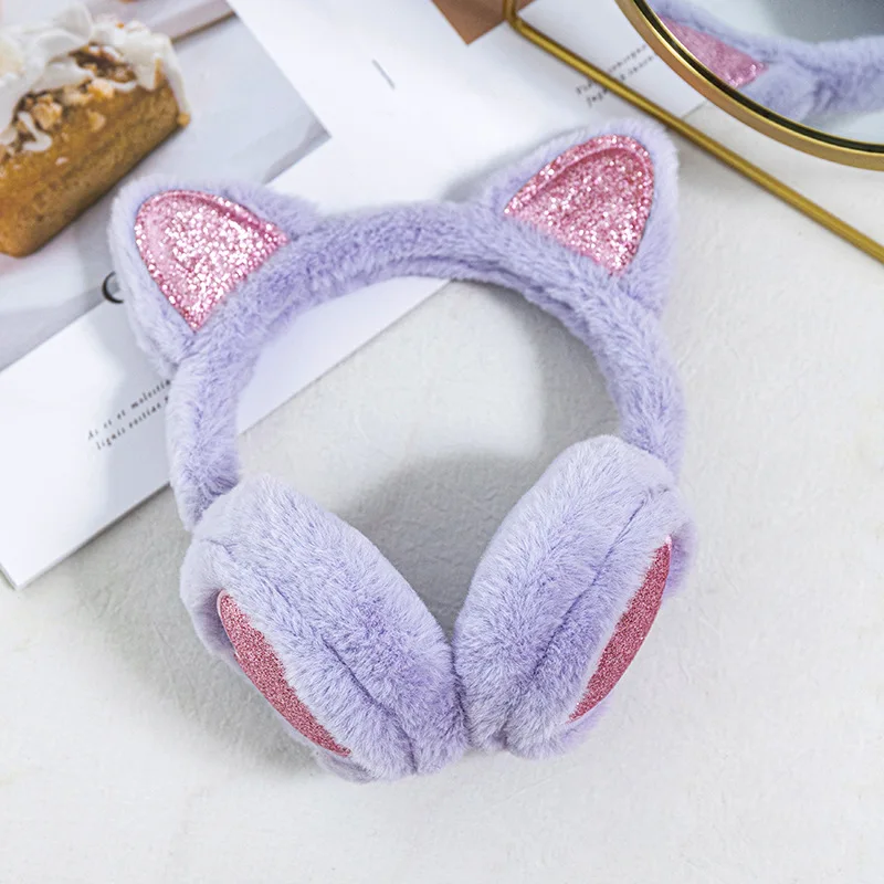 Plush Winter Warm Ear Earmuffs Glitter Cat Ear Warmers Heart Fur Hang Cover Women Girl Earflap Cold Protection Muffs hair accessories cat ear warmers