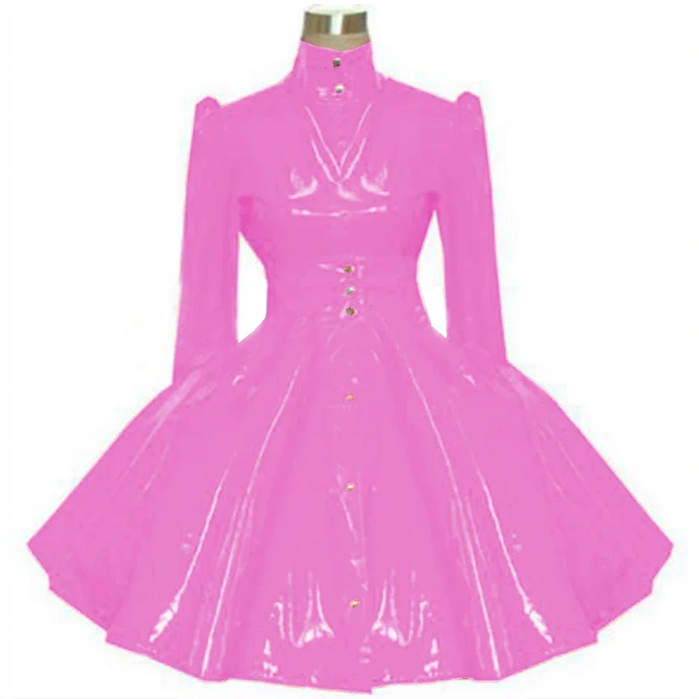 wetlook faux pu leather A line dress pvc rubber Lolita Plus Size Puff Long Sleeve Dress Costumes Princess Original Dress 7XL