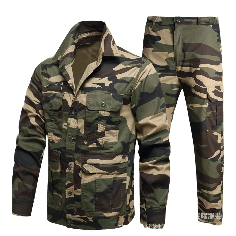 (jacket+pants) Men's Work Clothes Pure Cotton Labor Protection Wear Resistant Electric Welding Auto Repair Flame Retardant Set 3