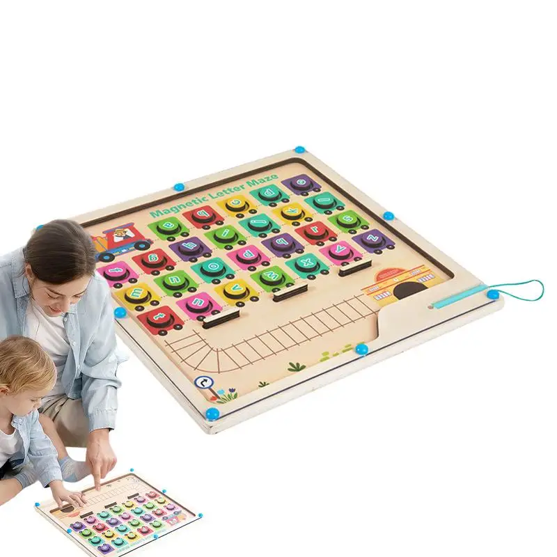 

Магнитный алфавит, лабиринт с деревянными буквами, головоломка Монтессори, лабиринт, доска, алфавит, цветная сортировка, Обучающие игрушки Магнитный лабиринт, игрушка