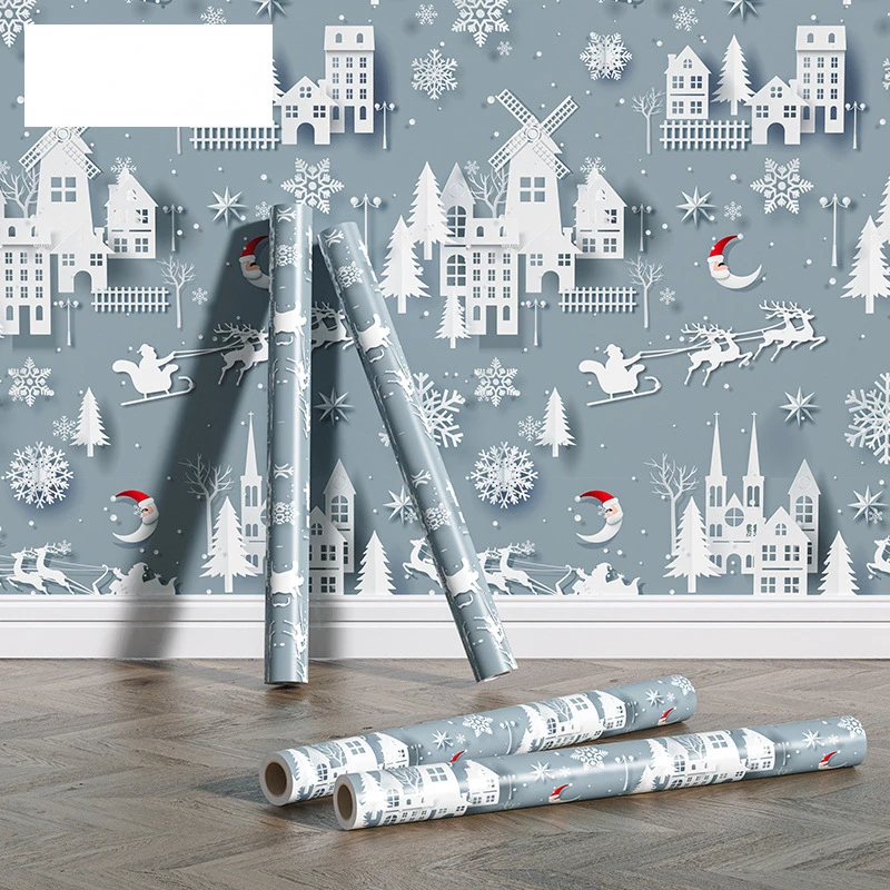 Christmas Series Wall Stickers Window Background Wall Scene Layout Decoration Wallpaper Self-adhesive PVC Wallpaper 1 roll 500pcs christmas stickers self adhesive holiday sticker
