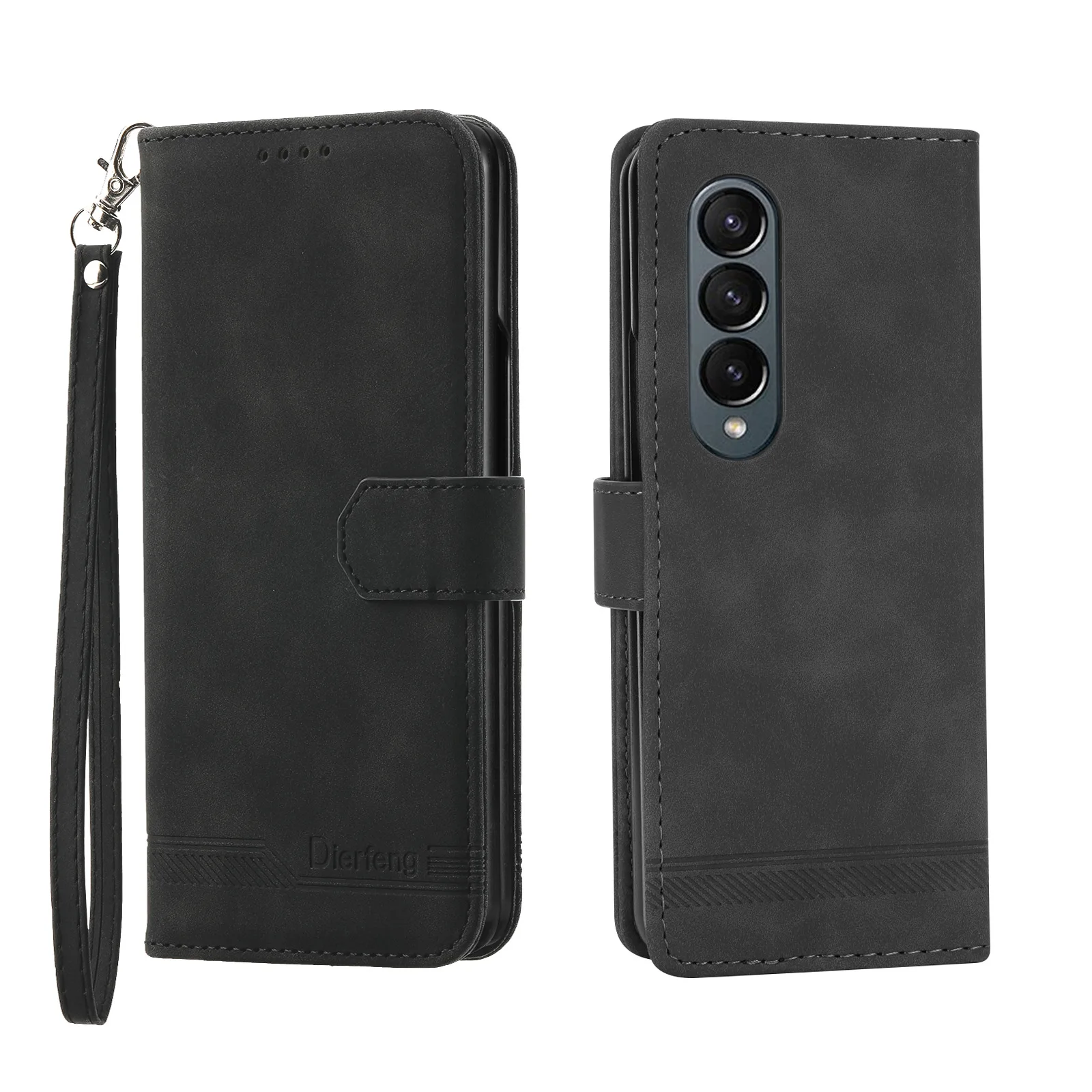 Genuine Leather Foldable Phone Case with Hand Strap, Wallet, Card Slots, and Hinge Protection