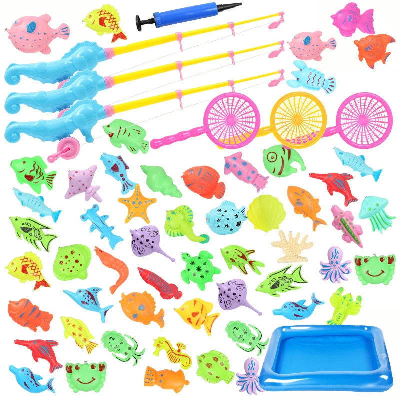 Kids Magnetic Fishing Toy Set with Inflatable Pool Playing Water