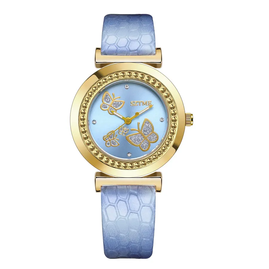 Fashionable Women's Gold Butterfly Diamond Quartz Watch Set