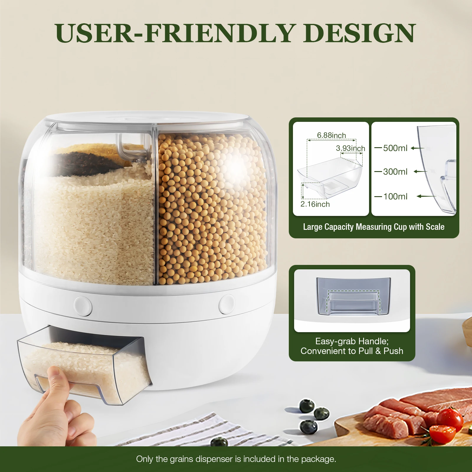 

6 Grids Turnable Multigrain Compartments Bucket Convenient One-touch Button Food Storage Box