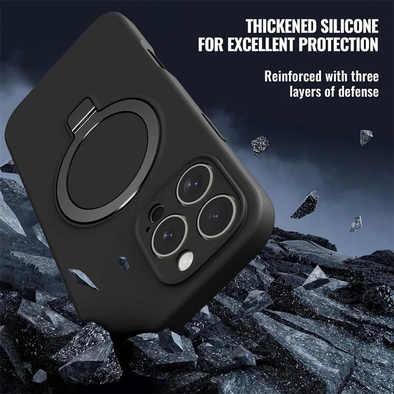 Magnetic Ring Holder Liquid Silicone Case with Stand Cover