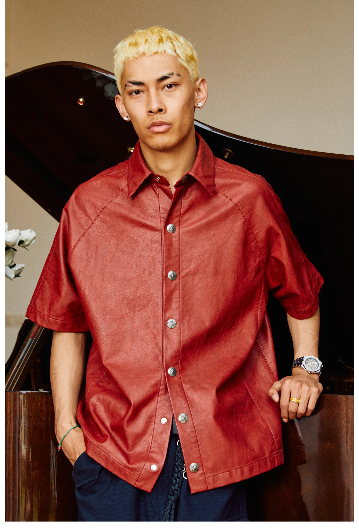 MR.OLIVE leather shirt cowhide カウハイド Olive Green Motorcycle Shirt Jacket with Armor - Leather