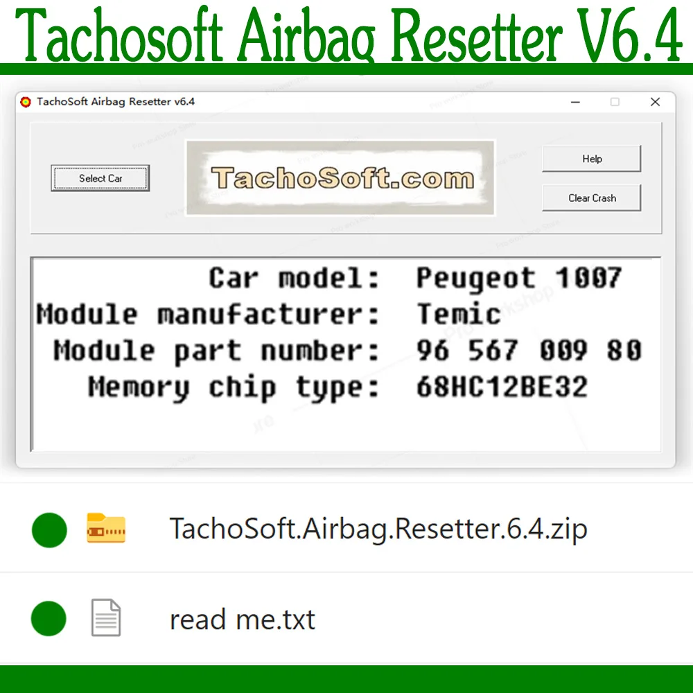 Resetter Airbag Tachosoft V6.4 Per L'Eliminazione Di Crashdata Da Airbag Ecu Dump Software Per Auto Per Rimuovere I Dati Di Arresto Dall'Airbag Ecu