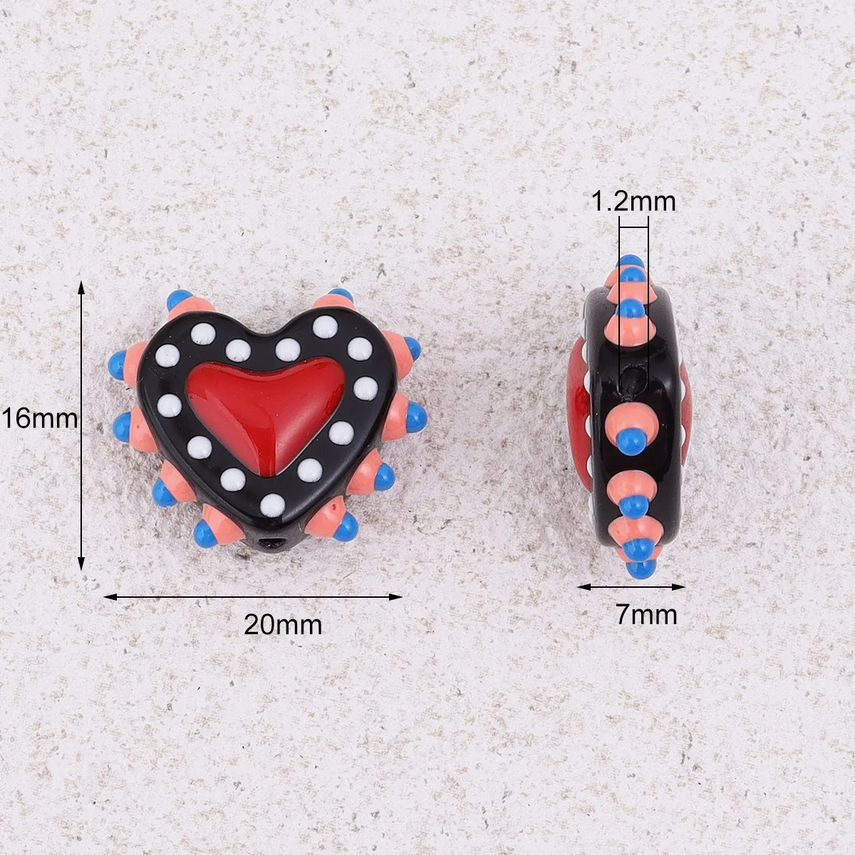 TX63 1개 하트 수제 램프워크 범피 비즈 유리 에나멜 스페이서 루즈 비즈 DIY 귀걸이 팔찌 목걸이 쥬얼리 공예  제작-Freehip.co.kr