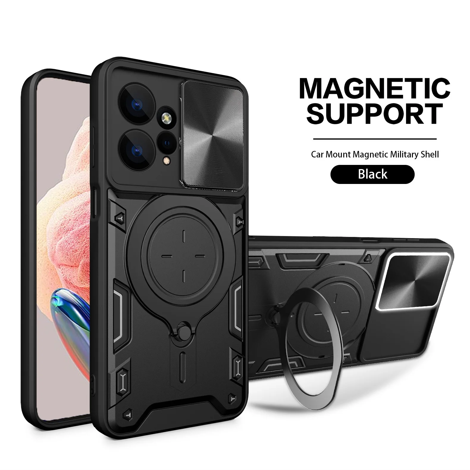 thumbnail image 1 of Funda de lente de cámara deslizante para Xiaomi POCO F3, X4, X5, F5 Pro, 5G, X4 GT, parachoques de grado militar, anillo de armadura, cubierta de protección contra golpes, 1 of 5