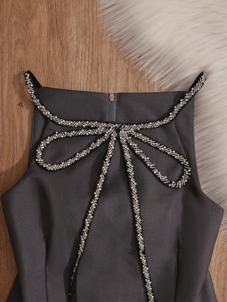 Ele  Knot Diamond Embedded Ne Hanging Strap Vest Women's Slim Fit Sexy Svel Unique Top Pure Desire Sle