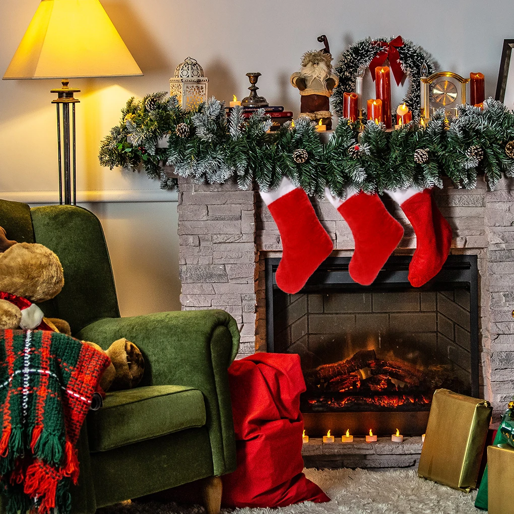 Christmas stockings 6Pcs plush hanging socks portable fireplace ornament Xmas tree decor large capacity for Christmas