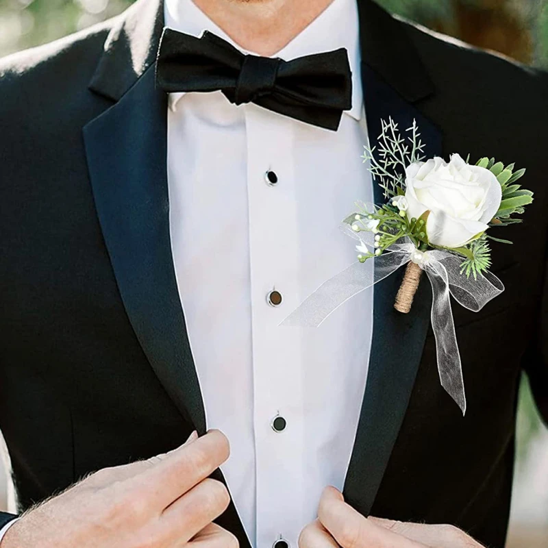 Corsage Men Wedding Boutonniere White Bridal Wrist Corsage Bridesmaid Groomsmen Prom Party Meeting Personal Decorati
