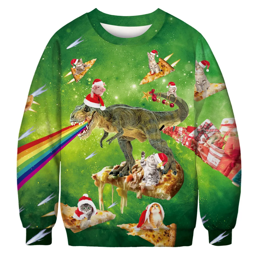 

Unisex Ugly Christmas Sweater Xmas Jumper Tops 3D Christmas Cat Pig Dinosaur Print Holiday Party Xmas Crewneck Sweatshirt