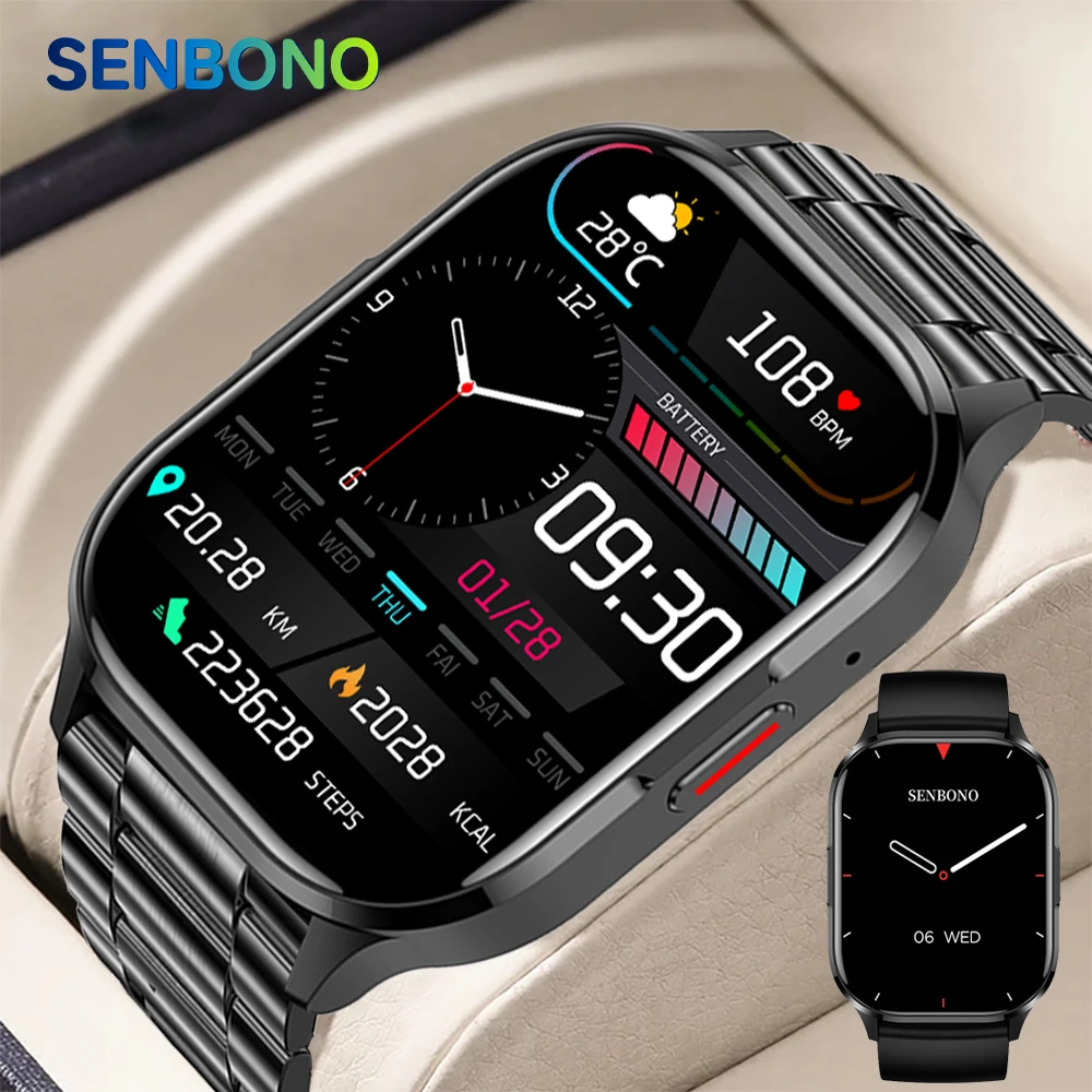 SENBONO AMOLED 스마트 워치 블루투스 통화 워치, 피트니스 트래커, 스포츠 스마트워치, 남녀공용, 2.01 인치 HD 올웨이 온 디스플레이