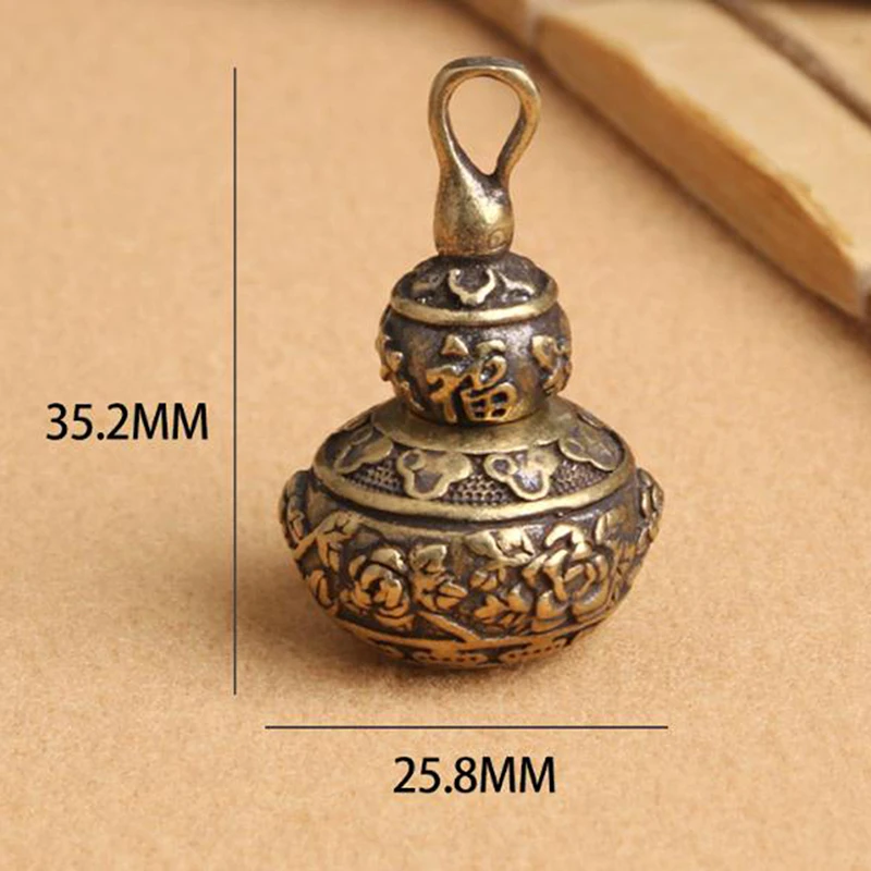 Brass Blessing Lotus Gourd Charms Lucky Key Chain Pendants Pill Box Container
