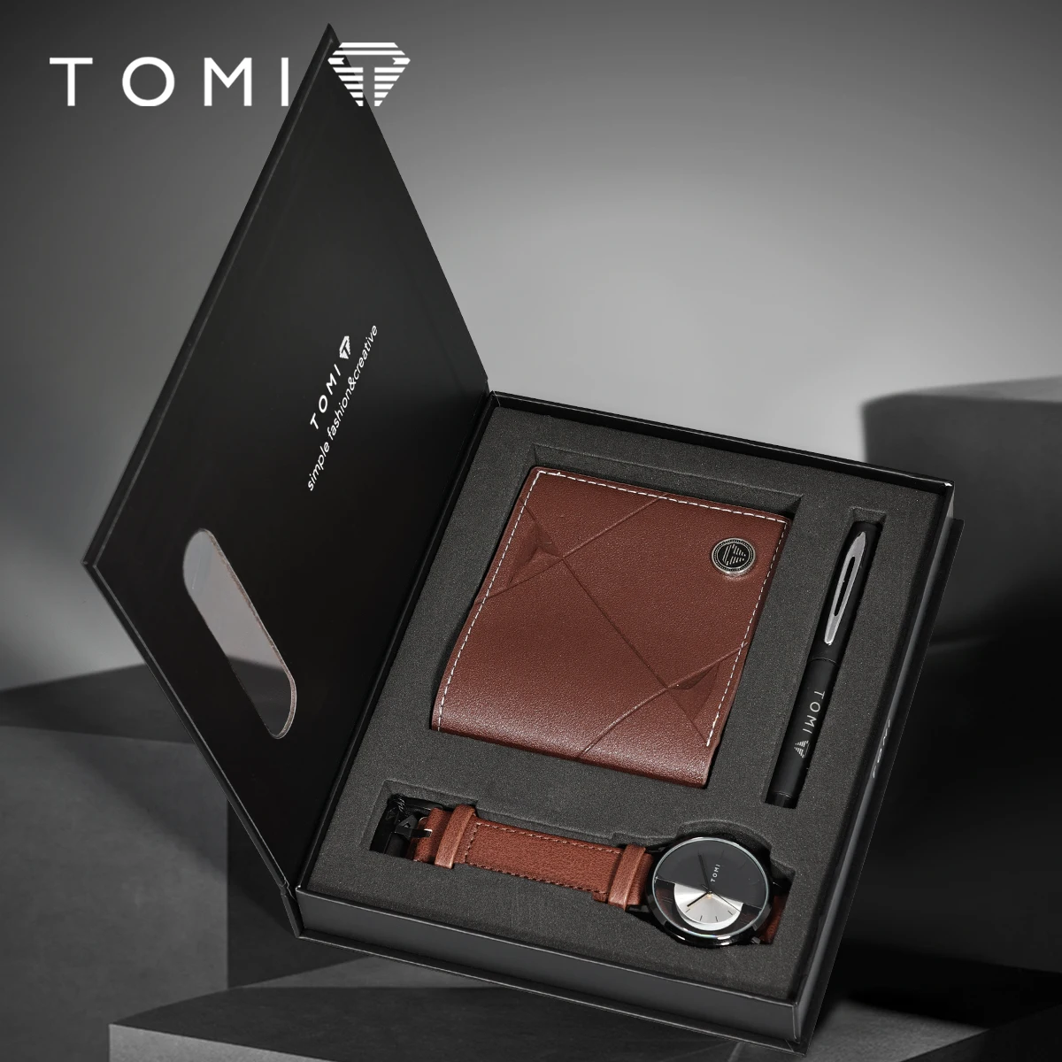 トランプ Tempo GiftBox +  Tempo Plus GiftBox TOMI 3PCS Luxury Business Gift Box Set Men Watch Wallet