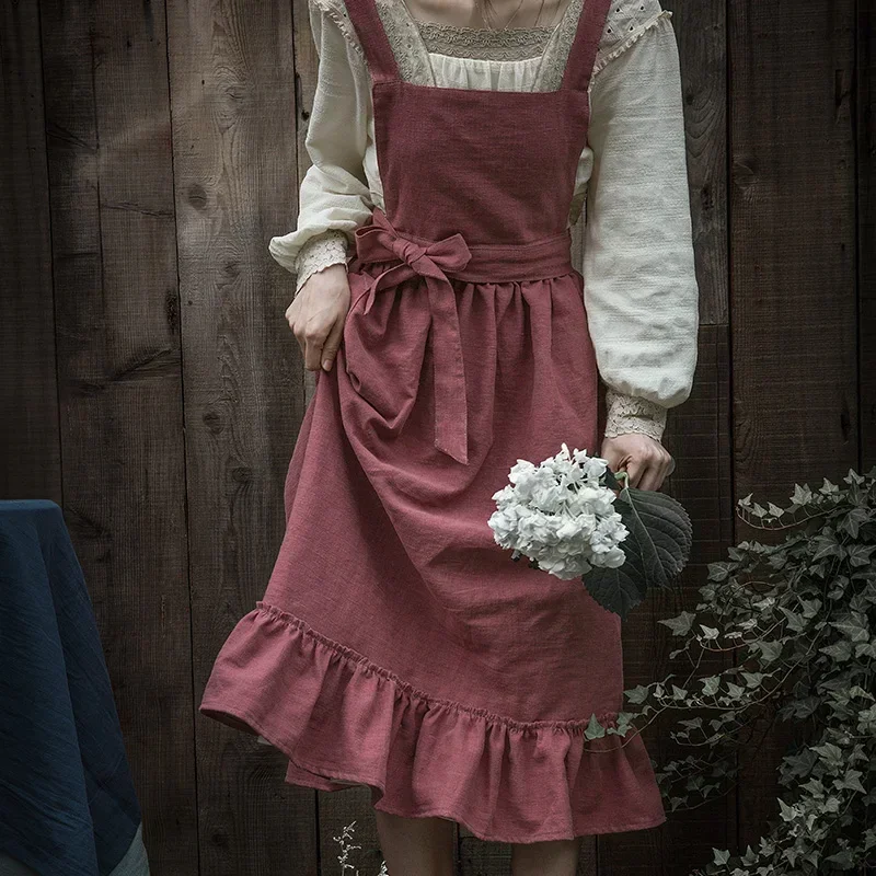 フリル付き　エプロン 楽天市場】女性らしさを演出！全4色 フリル 前掛け サロンエプロン