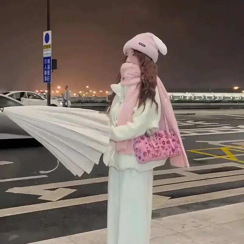 JIAERDI Leopard Print Pink Handbag Women Autumn Winter New Plush Soft Y2k Shoulder Bags Female Sweet Cool Purse Bolsos De Mujer