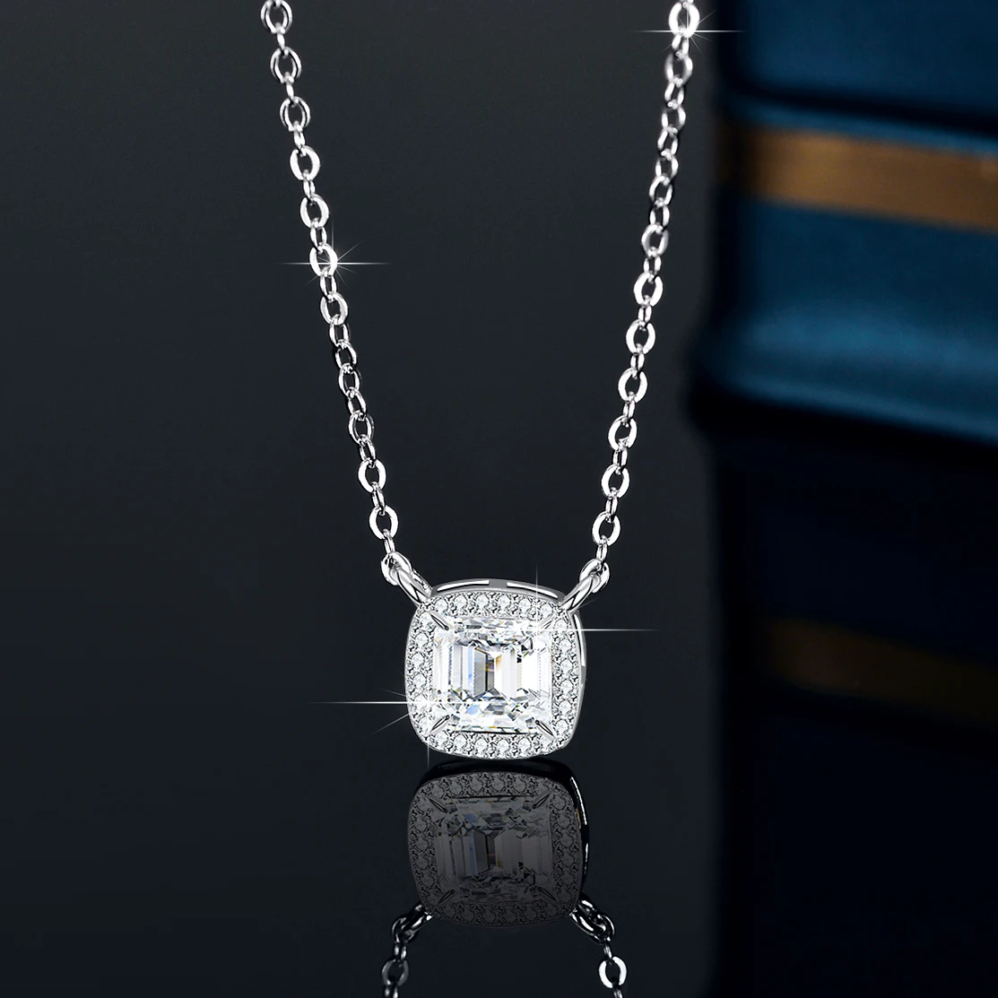 

Necklace For Women Vintage Diamond Free Shipping Moissanite Classic Cluster Square Shape Round Cut Anniversary Party Of Gift