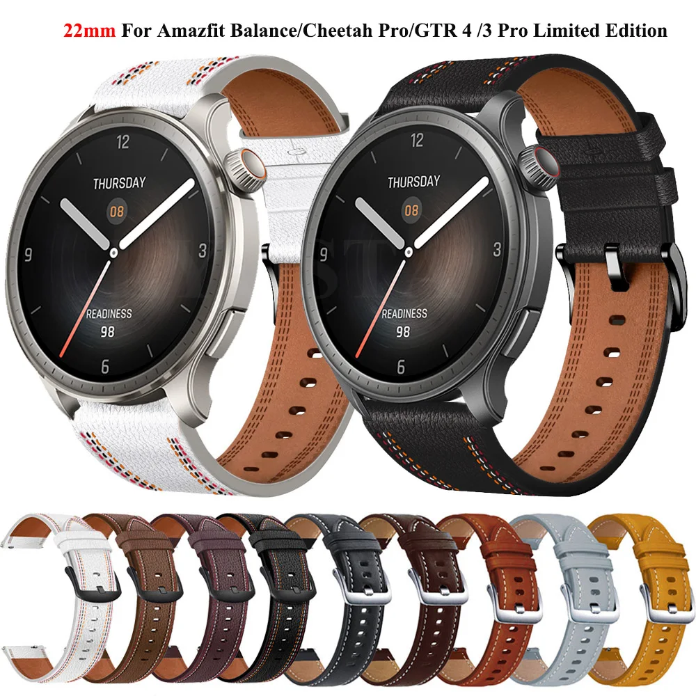 

Ремешок кожаный 22 мм для смарт-часов Huami Amazfit Balance Cheetah Pro GTR 4/3Pro Limited Edition 47 мм, спортивный браслет Stratos3 2 2s