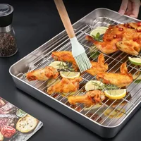 Stainless Steel Baking Tray Set with Grill 304 Stainless Steel Rectangular Cooling Rack Grilling Tools BBQ Safe Small Grill 2