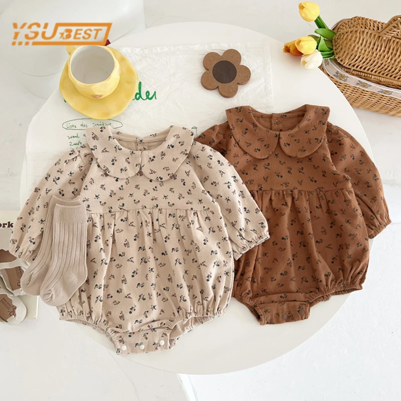 

0-2Yrs Doll Collar Autumn Newborn Baby Girls Long Sleeve Print Rompers Infant Jumpsuit Kids Baby Girls Princess Rompers Clothes