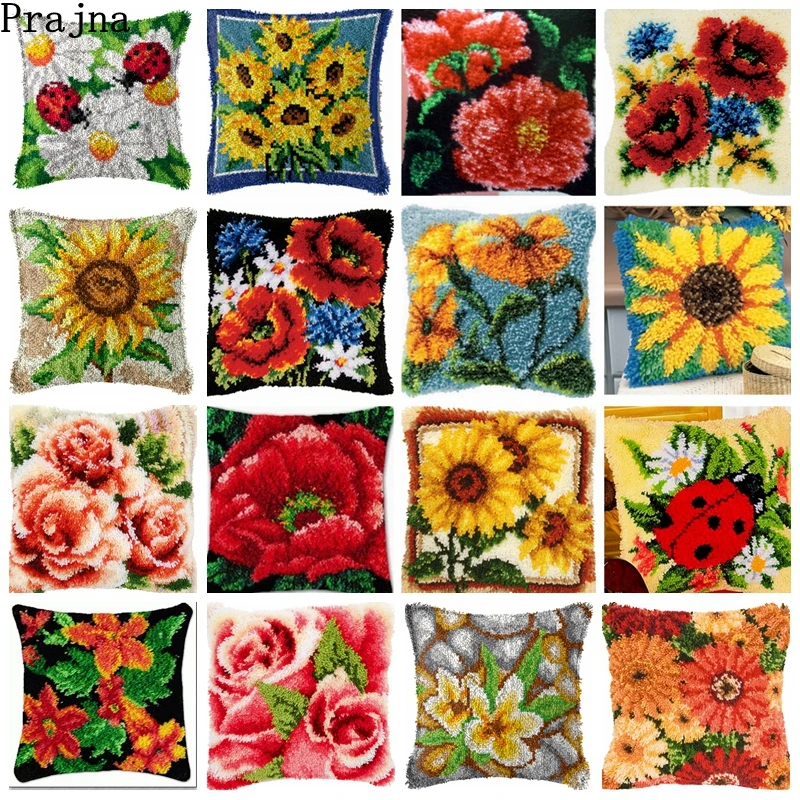 Carpet Embroidery Kit Flowers Cushion Smyrna Button Package Latch Hook Throw Pillow Embroidery Pillow Foamiran For Needlework Embroidery Set