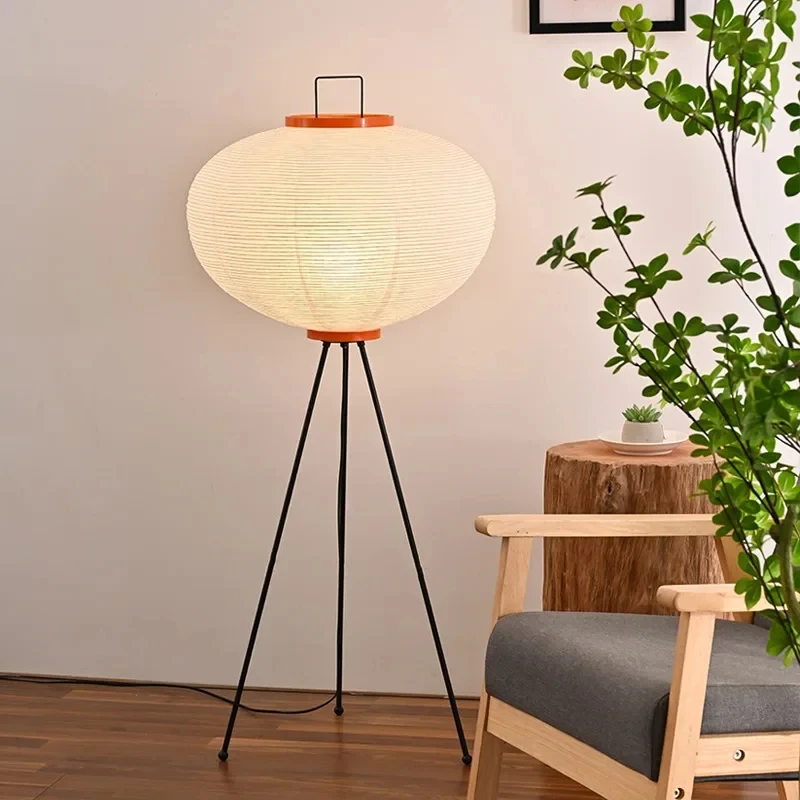 

Japanese Style Metal Tripod White Rice Paper Floor Lamp Simple Akari Lamp Art Deco Floor Lamp