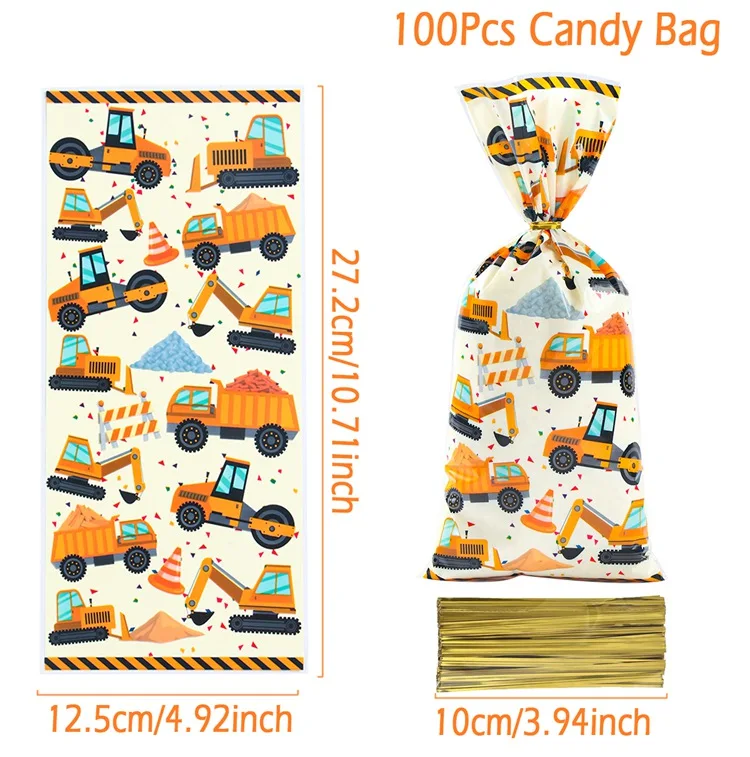20 Tovaglioli Compleanno Per Bambini A Tema Escavatore E Cantiere – 33x33 Cm, Usa E Getta, Gialli