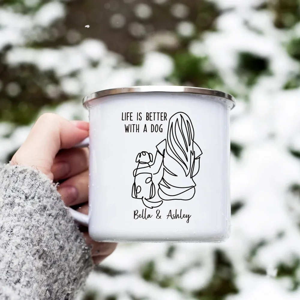 

Dog Mom Enamel Mug, Girl With Dog Mug, Dog Lover Gift, Dog Mom Camp Mug, Dog Mom Camping, Adventure Mug