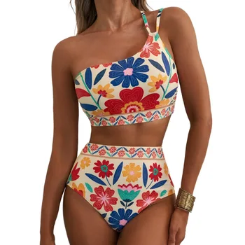 Floral High-Waisted Bikini Set, 2-Piece Printed Tummy Control Swimsuit - Image 3