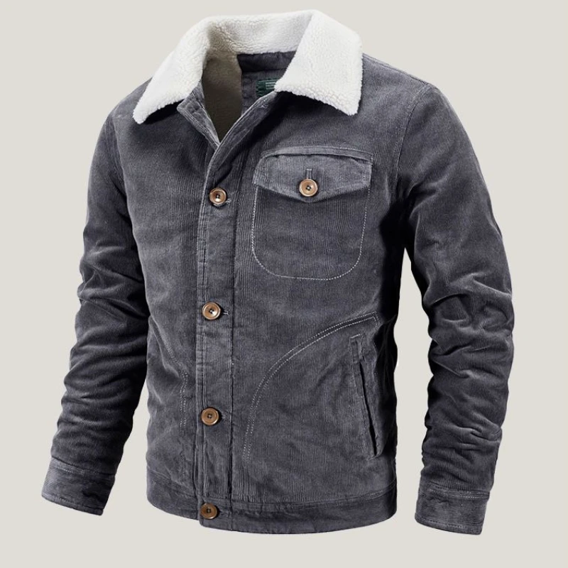Autumn Winter Jackets Men Fleece Corduroy Jacket Warm Thick Bomber Jacket Military Cotton Coat Outerwear Fur Collar Windbreaker