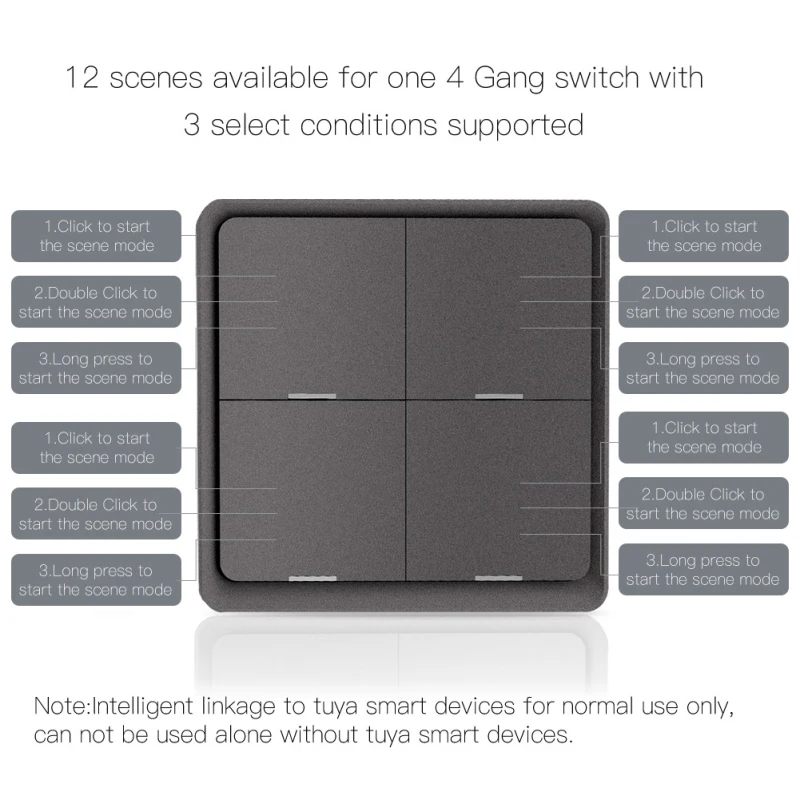Scene Switch Control Smart Scene Switch Walfront 4-Way Scene Switch — ZigBee Smart Wall ...