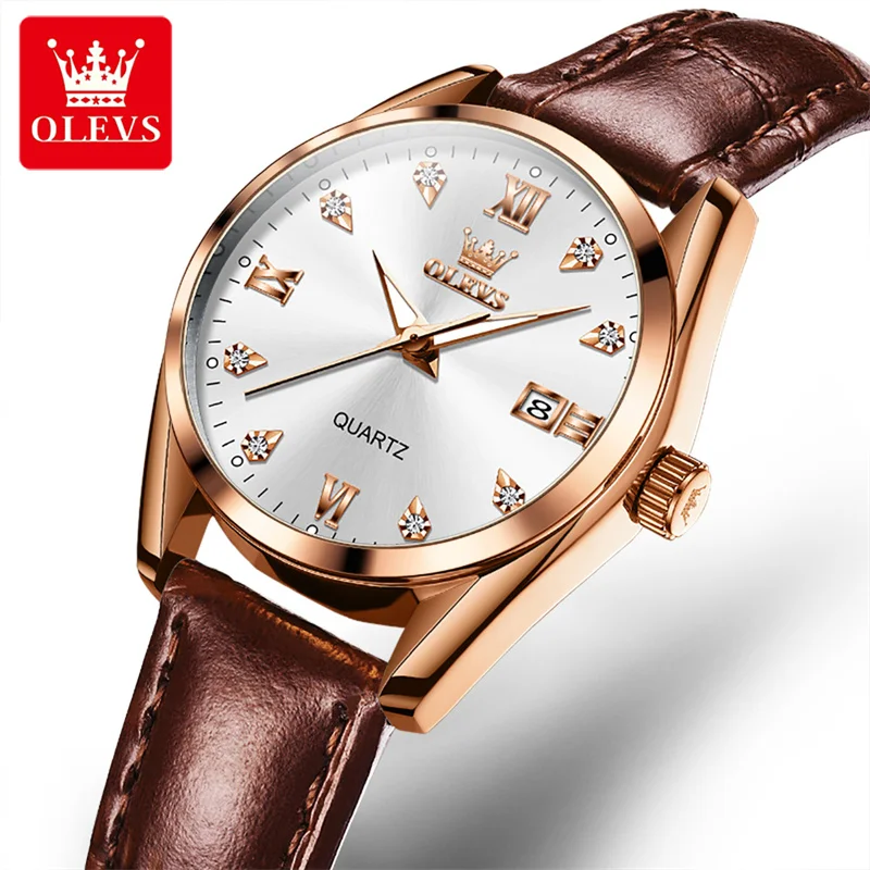 OLEVS Luxury Watches For Women Top Brand Luminous Date Leather Waterproof Quartz Ladies Watch Relogio Feminino Girl Gift