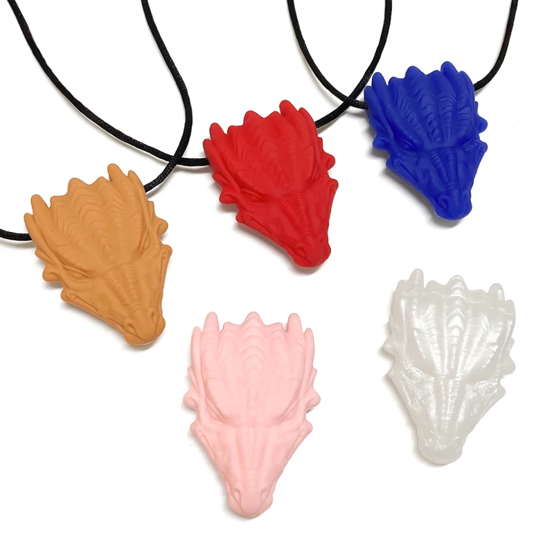 1pcs Silicone Teethers Crystal Chew Dragon Necklace Sensory Pandent Chewing Toy for Kids Boys Girls Autism 4