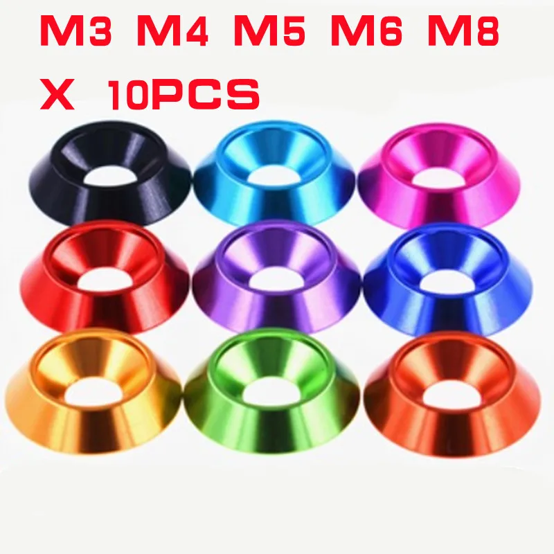 Aluminum Washers 10pcs M3 M4 M5 M6 M8 Aluminum colorful countersunk umbrella flat head screw concave conical decorative groove washer