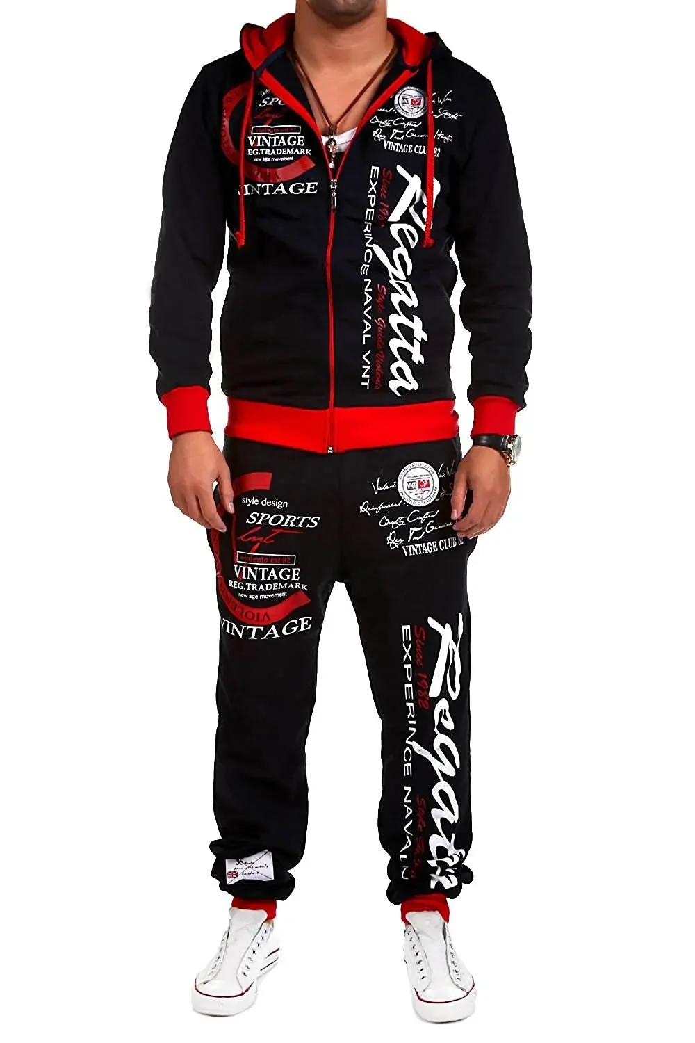 Men Casual Set, in European and American Fashionable Style, with Letter Printing, Loose - Fitting Long Sleeves and Long Trousers